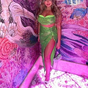 REVOLVE NBD Jessenia Maxi Skirt and Shirt in Green Neon